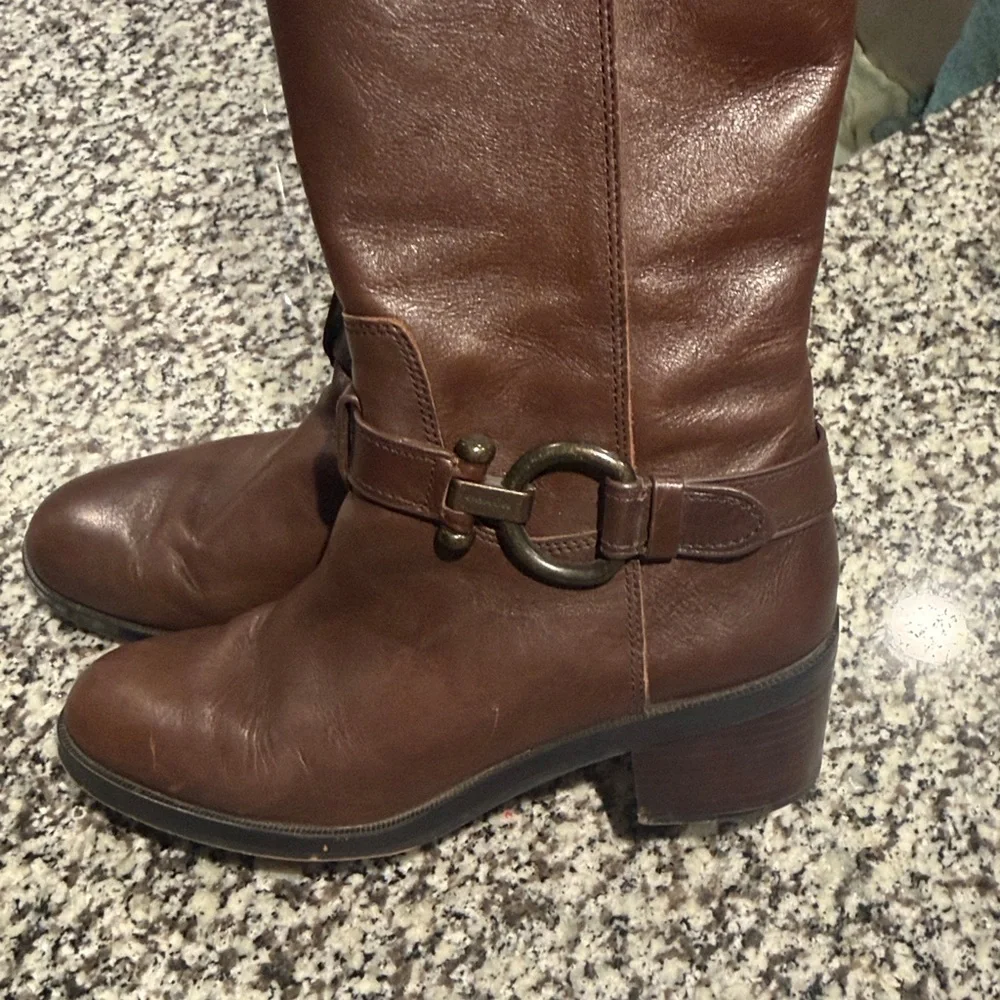 Coach Over the Knee Brown Leather Boots - Picture 2 of 4